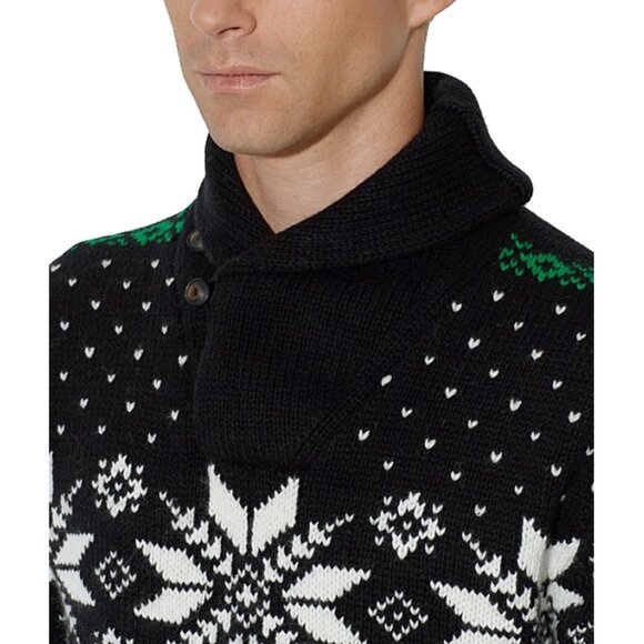 NEW $265 Polo Ralph Lauren Snowflake Sweater! Black Cotton Angora Cashmere SLIM - Picture 4 of 5